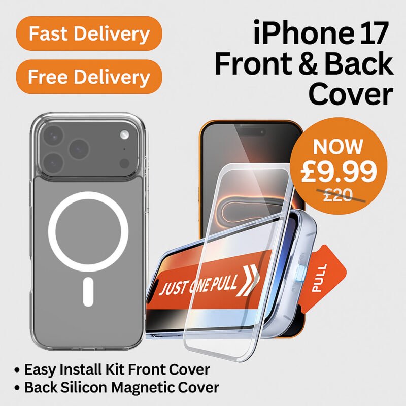 iPhone 17 Transparent Slim Back Cover + Front Tempered HD Glass Protector ( Easy Install Kit)